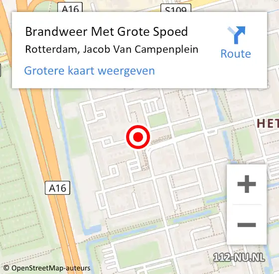 Locatie op kaart van de 112 melding: Brandweer Met Grote Spoed Naar Rotterdam, Jacob Van Campenplein op 5 februari 2020 17:31