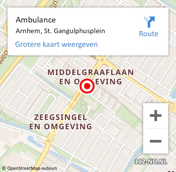 Locatie op kaart van de 112 melding: Ambulance Arnhem, St. Gangulphusplein op 6 februari 2020 09:30