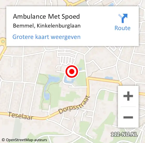 Locatie op kaart van de 112 melding: Ambulance Met Spoed Naar Bemmel, Kinkelenburglaan op 6 februari 2020 12:08