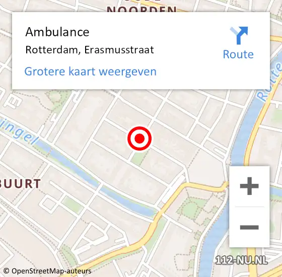 Locatie op kaart van de 112 melding: Ambulance Rotterdam, Erasmusstraat op 6 februari 2020 14:42