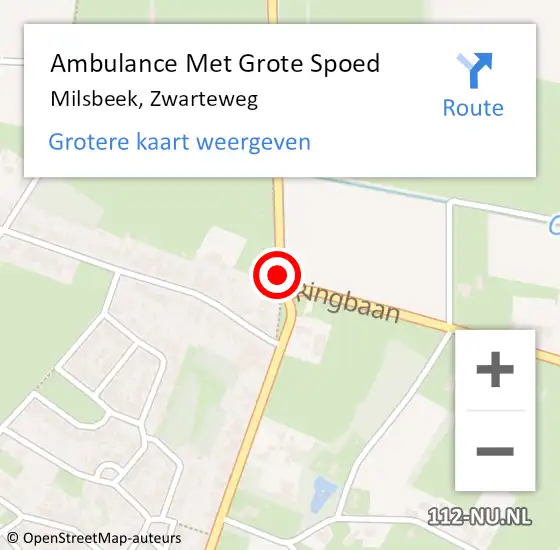Locatie op kaart van de 112 melding: Ambulance Met Grote Spoed Naar Milsbeek, Zwarteweg op 8 februari 2020 07:22