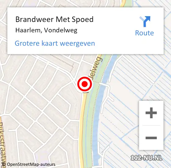 Locatie op kaart van de 112 melding: Brandweer Met Spoed Naar Haarlem, Vondelweg op 8 februari 2020 13:56
