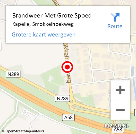 Locatie op kaart van de 112 melding: Brandweer Met Grote Spoed Naar Kapelle, Smokkelhoekweg op 8 februari 2020 23:48