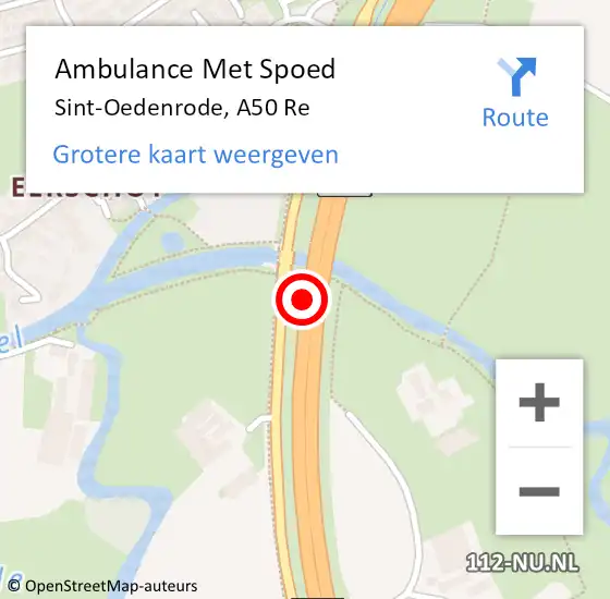 Locatie op kaart van de 112 melding: Ambulance Met Spoed Naar Sint-Oedenrode, A50 Re op 9 februari 2020 00:19