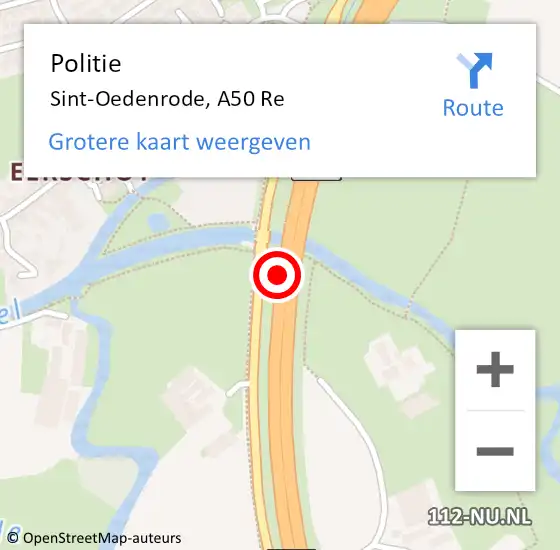 Locatie op kaart van de 112 melding: Politie Sint-Oedenrode, A50 Re op 9 februari 2020 00:19