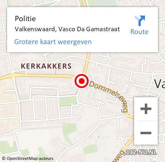 Locatie op kaart van de 112 melding: Politie Valkenswaard, Vasco Da Gamastraat op 9 februari 2020 02:40