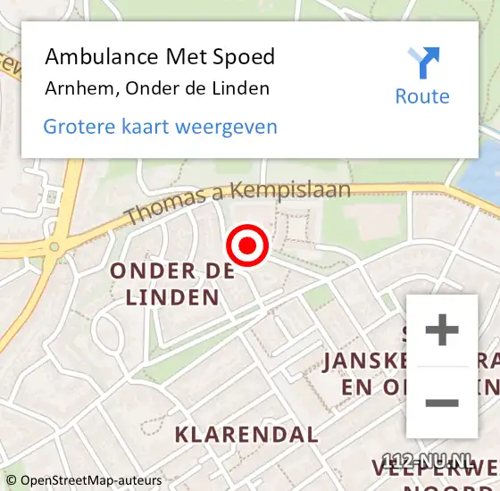 Locatie op kaart van de 112 melding: Ambulance Met Spoed Naar Arnhem, Onder de Linden op 9 februari 2020 08:40