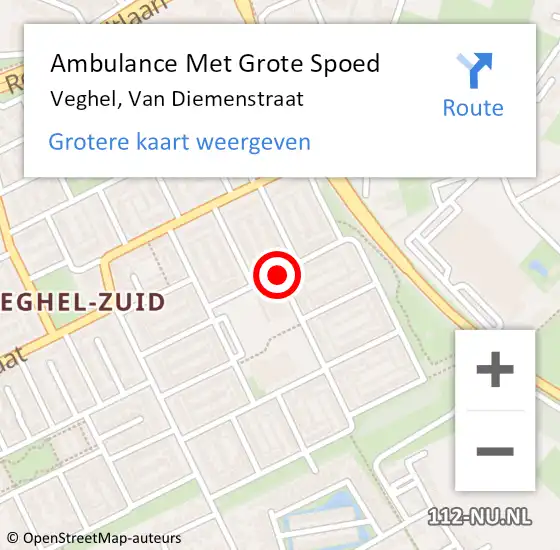 Locatie op kaart van de 112 melding: Ambulance Met Grote Spoed Naar Veghel, Van Diemenstraat op 9 februari 2020 10:59