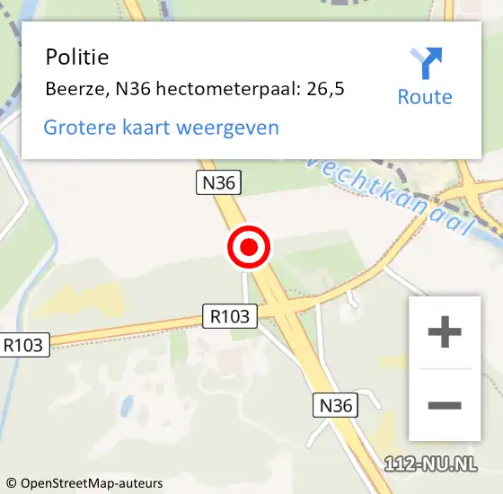 Locatie op kaart van de 112 melding: Politie Beerze, N36 hectometerpaal: 26,5 op 9 februari 2020 11:25