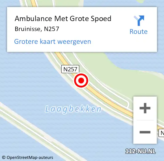 Locatie op kaart van de 112 melding: Ambulance Met Grote Spoed Naar Bruinisse, N257 op 9 februari 2020 11:36