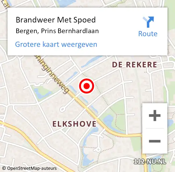 Locatie op kaart van de 112 melding: Brandweer Met Spoed Naar Bergen, Prins Bernhardlaan op 9 februari 2020 11:52
