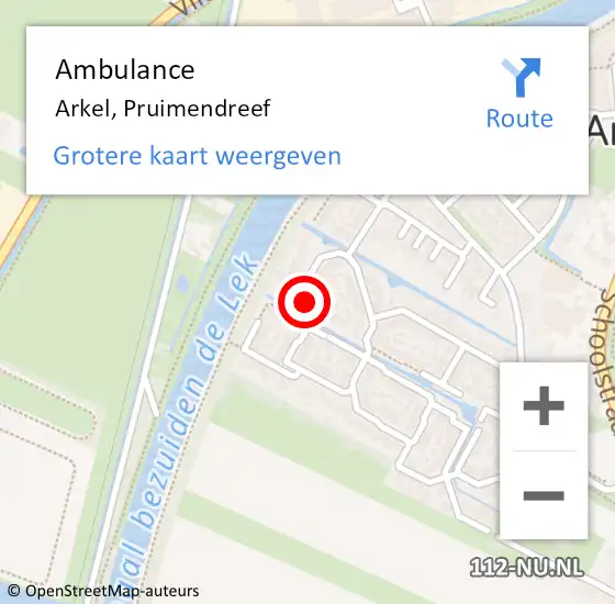 Locatie op kaart van de 112 melding: Ambulance Arkel, Pruimendreef op 9 februari 2020 15:15