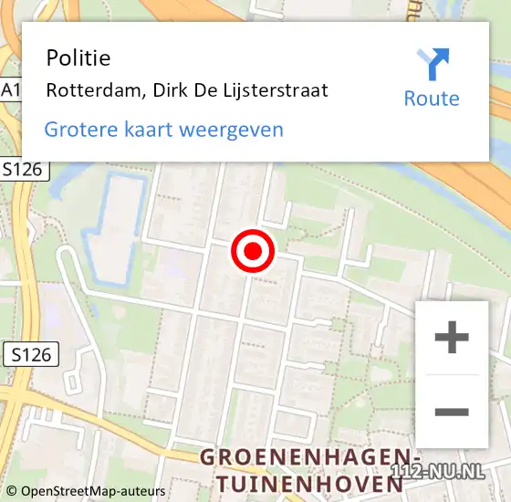 Locatie op kaart van de 112 melding: Politie Rotterdam, Dirk De Lijsterstraat op 9 februari 2020 15:41
