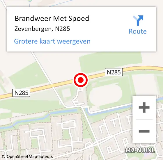 Locatie op kaart van de 112 melding: Brandweer Met Spoed Naar Zevenbergen, N285 op 9 februari 2020 15:49