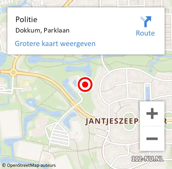 Locatie op kaart van de 112 melding: Politie Dokkum, Parklaan op 9 februari 2020 16:03
