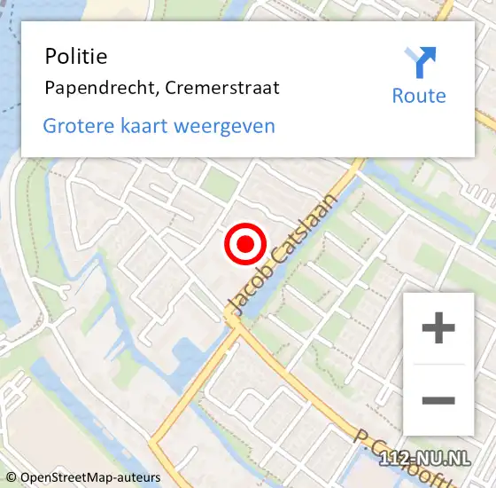 Locatie op kaart van de 112 melding: Politie Papendrecht, Cremerstraat op 9 februari 2020 16:09