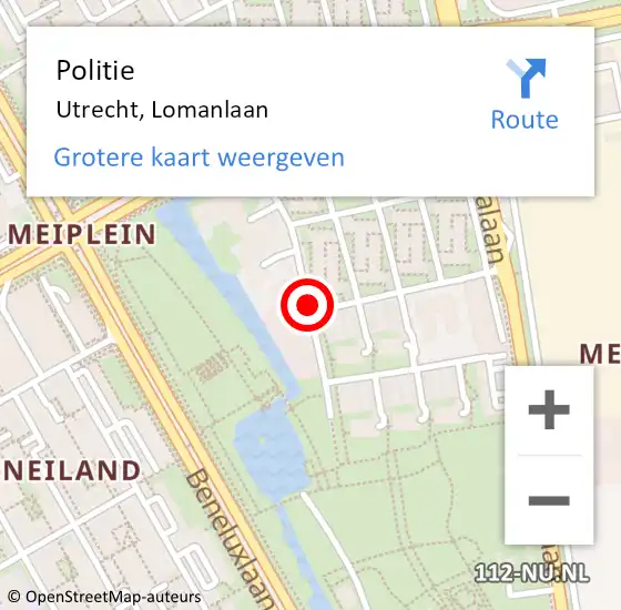 Locatie op kaart van de 112 melding: Politie Utrecht, Lomanlaan op 9 februari 2020 17:15