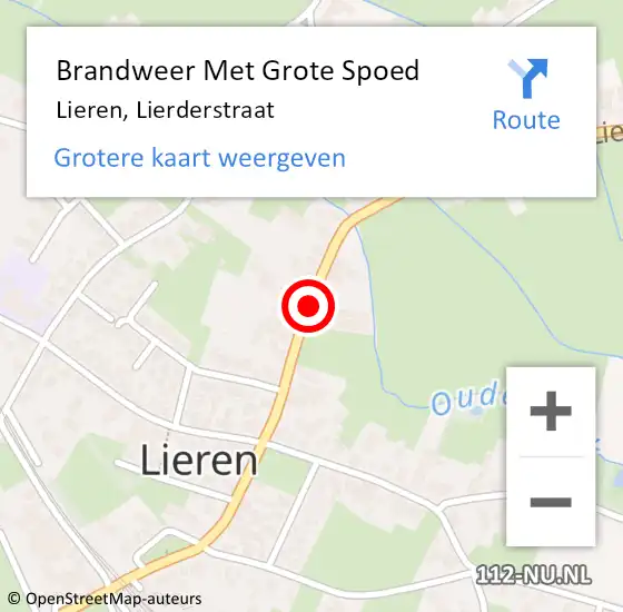 Locatie op kaart van de 112 melding: Brandweer Met Grote Spoed Naar Lieren, Lierderstraat op 9 februari 2020 19:31