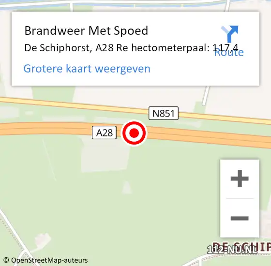 Locatie op kaart van de 112 melding: Brandweer Met Spoed Naar De Schiphorst, A28 Re hectometerpaal: 117,4 op 9 februari 2020 21:19