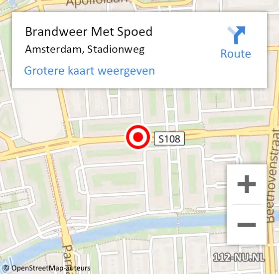 Locatie op kaart van de 112 melding: Brandweer Met Spoed Naar Amsterdam, Stadionweg op 9 februari 2020 23:50