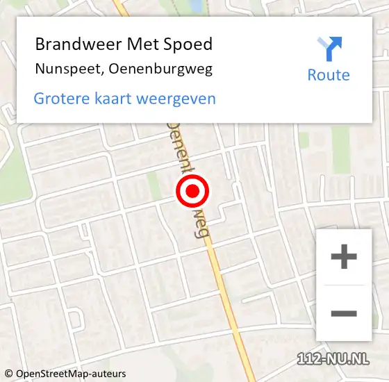 Locatie op kaart van de 112 melding: Brandweer Met Spoed Naar Nunspeet, Oenenburgweg op 10 februari 2020 00:23