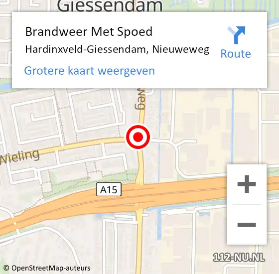 Locatie op kaart van de 112 melding: Brandweer Met Spoed Naar Hardinxveld-Giessendam, Nieuweweg op 10 februari 2020 08:20