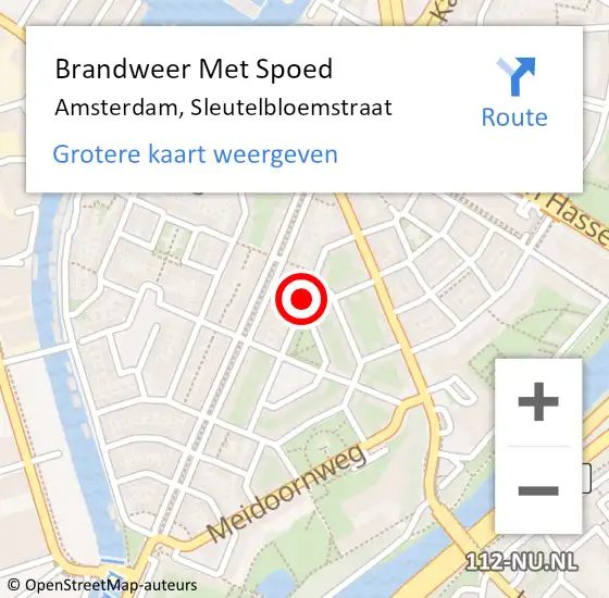 Locatie op kaart van de 112 melding: Brandweer Met Spoed Naar Amsterdam, Sleutelbloemstraat op 10 februari 2020 08:29