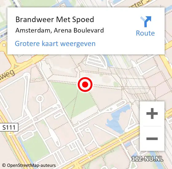 Locatie op kaart van de 112 melding: Brandweer Met Spoed Naar Amsterdam, Arena Boulevard op 10 februari 2020 08:31