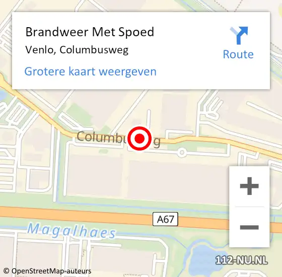 Locatie op kaart van de 112 melding: Brandweer Met Spoed Naar Venlo, Columbusweg op 10 februari 2020 09:29