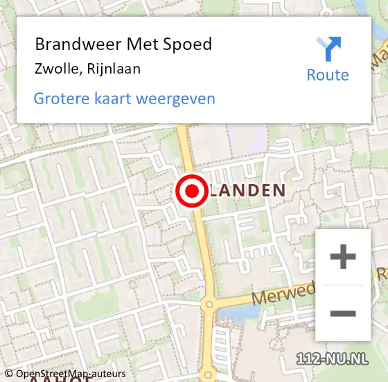 Locatie op kaart van de 112 melding: Brandweer Met Spoed Naar Zwolle, Rijnlaan op 10 februari 2020 10:07