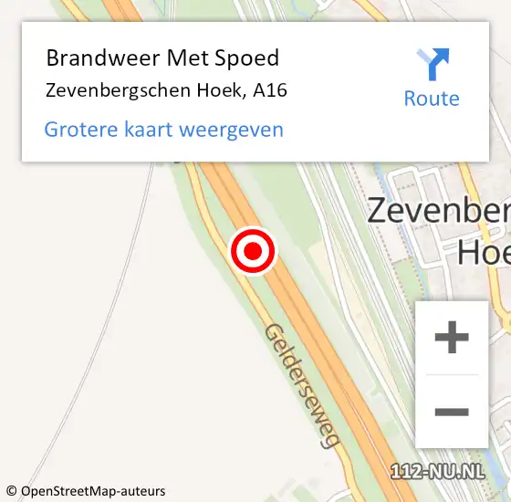 Locatie op kaart van de 112 melding: Brandweer Met Spoed Naar Zevenbergschen Hoek, A16 op 10 februari 2020 11:37