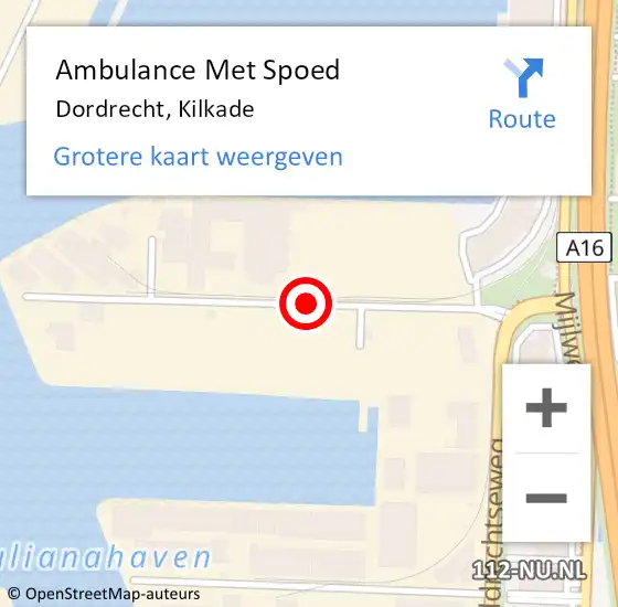 Locatie op kaart van de 112 melding: Ambulance Met Spoed Naar Dordrecht, Kilkade op 10 februari 2020 13:29