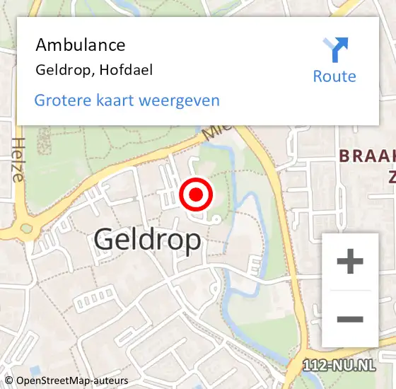 Locatie op kaart van de 112 melding: Ambulance Geldrop, Hofdael op 10 februari 2020 14:17