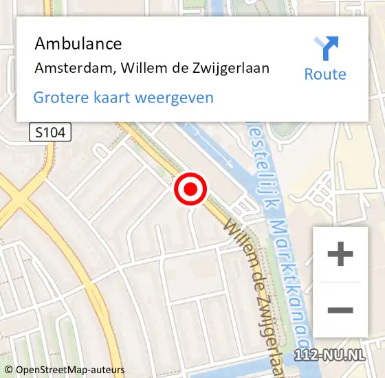 Locatie op kaart van de 112 melding: Ambulance Amsterdam, Willem de Zwijgerlaan op 10 februari 2020 14:37