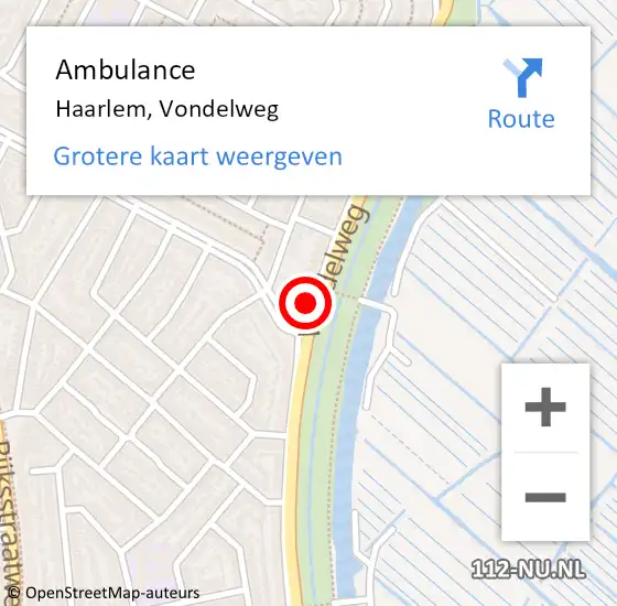 Locatie op kaart van de 112 melding: Ambulance Haarlem, Vondelweg op 10 februari 2020 15:37