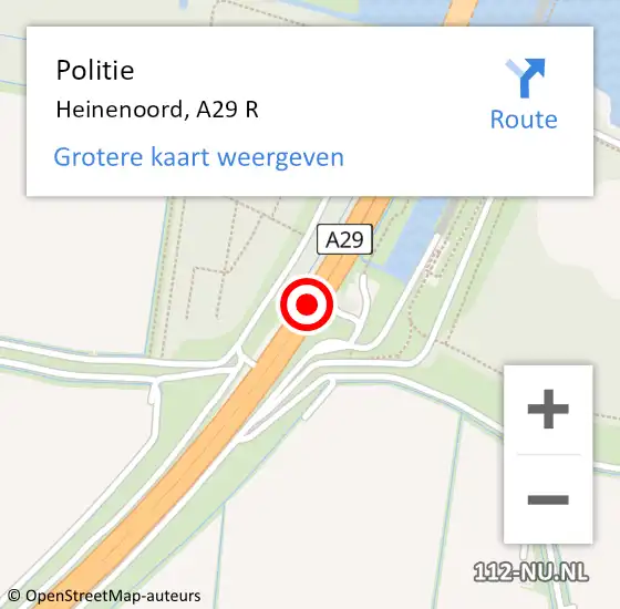 Locatie op kaart van de 112 melding: Politie Heinenoord, A29 R op 10 februari 2020 15:43