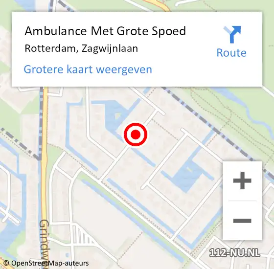 Locatie op kaart van de 112 melding: Ambulance Met Grote Spoed Naar Rotterdam, Zagwijnlaan op 10 februari 2020 18:35