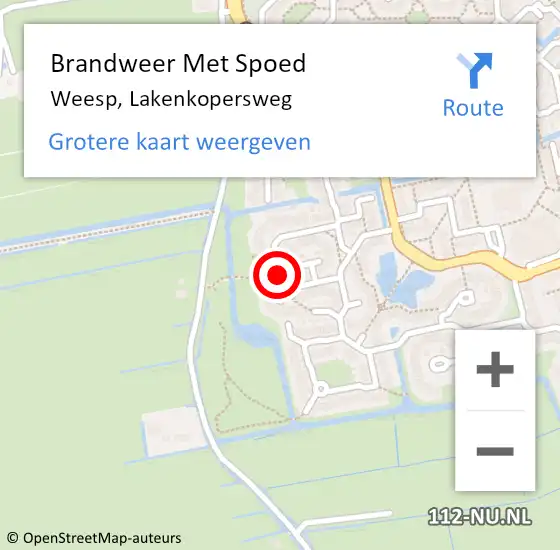 Locatie op kaart van de 112 melding: Brandweer Met Spoed Naar Weesp, Lakenkopersweg op 10 februari 2020 20:49