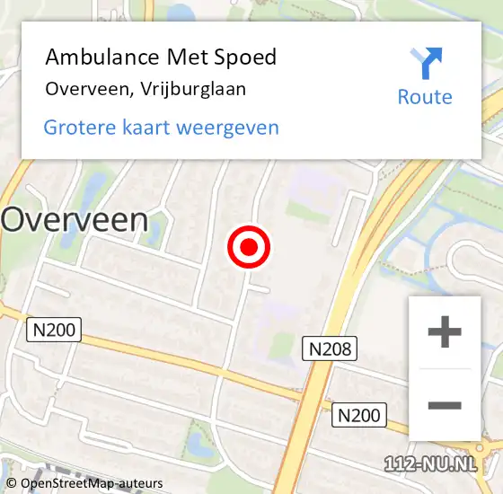 Locatie op kaart van de 112 melding: Ambulance Met Spoed Naar Overveen, Vrijburglaan op 10 februari 2020 22:41