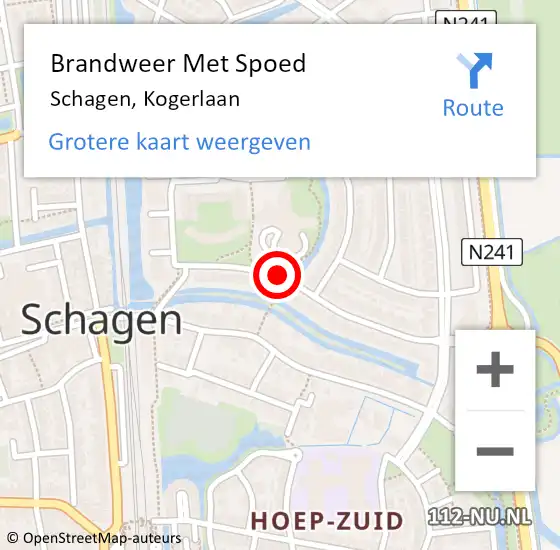Locatie op kaart van de 112 melding: Brandweer Met Spoed Naar Schagen, Kogerlaan op 11 februari 2020 07:35