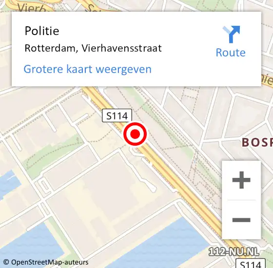 Locatie op kaart van de 112 melding: Politie Rotterdam, Vierhavensstraat op 12 februari 2020 00:21