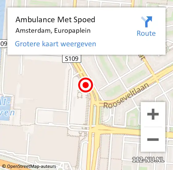 Locatie op kaart van de 112 melding: Ambulance Met Spoed Naar Amsterdam, Europaplein op 12 februari 2020 13:25