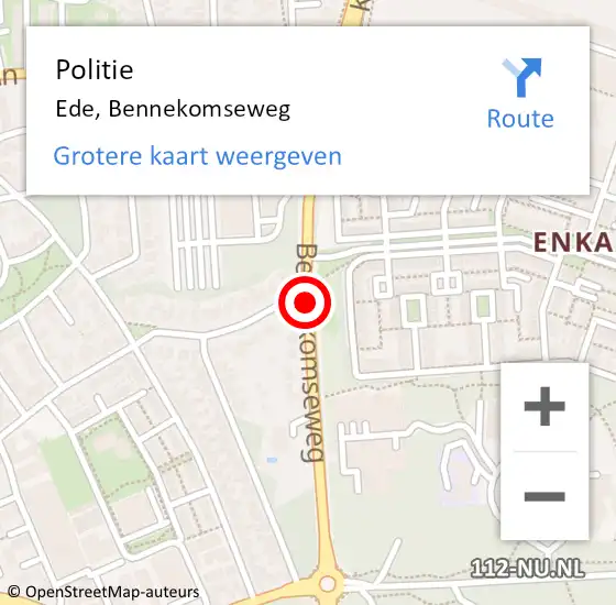 Locatie op kaart van de 112 melding: Politie Ede, Bennekomseweg op 12 februari 2020 16:14