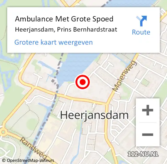 Locatie op kaart van de 112 melding: Ambulance Met Grote Spoed Naar Heerjansdam, Prins Bernhardstraat op 12 februari 2020 22:43