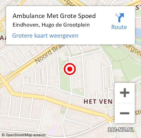 Locatie op kaart van de 112 melding: Ambulance Met Grote Spoed Naar Eindhoven, Hugo de Grootplein op 13 februari 2020 08:53