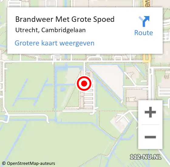 Locatie op kaart van de 112 melding: Brandweer Met Grote Spoed Naar Utrecht, Cambridgelaan op 13 februari 2020 14:34