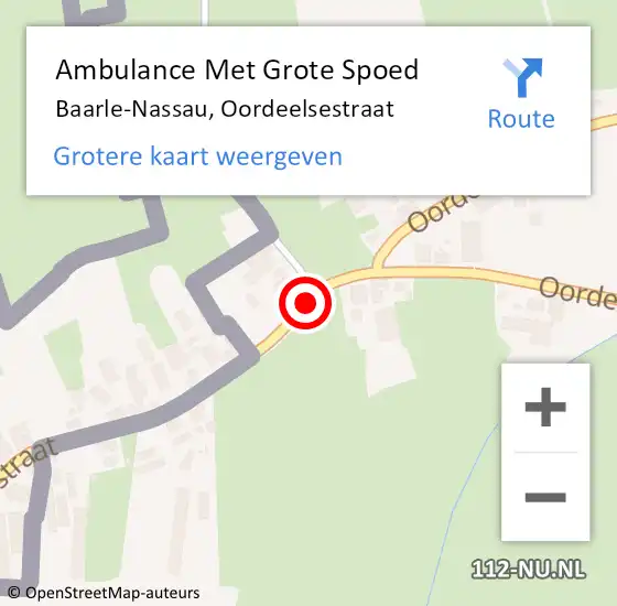 Locatie op kaart van de 112 melding: Ambulance Met Grote Spoed Naar Baarle-Nassau, Oordeelsestraat op 13 februari 2020 14:53