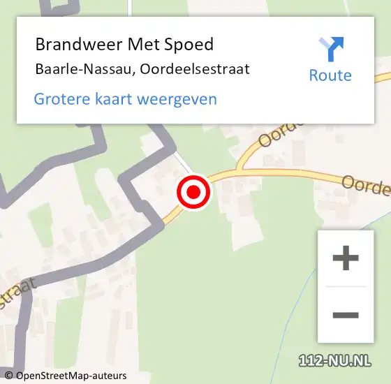 Locatie op kaart van de 112 melding: Brandweer Met Spoed Naar Baarle-Nassau, Oordeelsestraat op 13 februari 2020 14:55