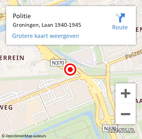 Locatie op kaart van de 112 melding: Politie Groningen, Laan 1940-1945 op 13 februari 2020 18:39