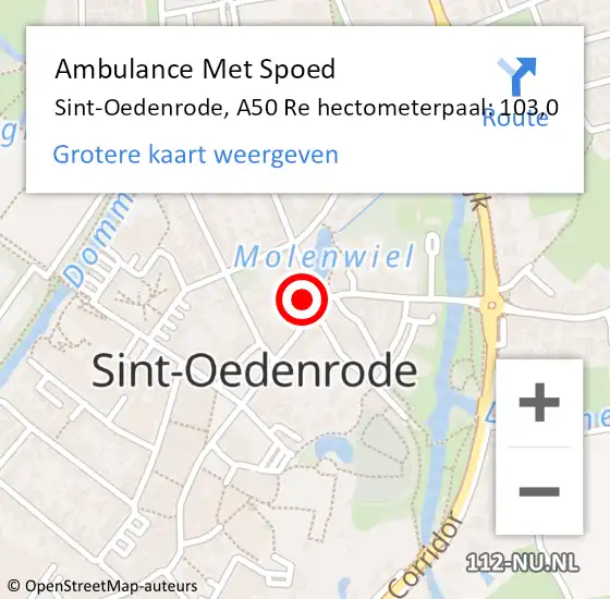 Locatie op kaart van de 112 melding: Ambulance Met Spoed Naar Sint-Oedenrode, A50 Re hectometerpaal: 103,0 op 14 februari 2020 07:57